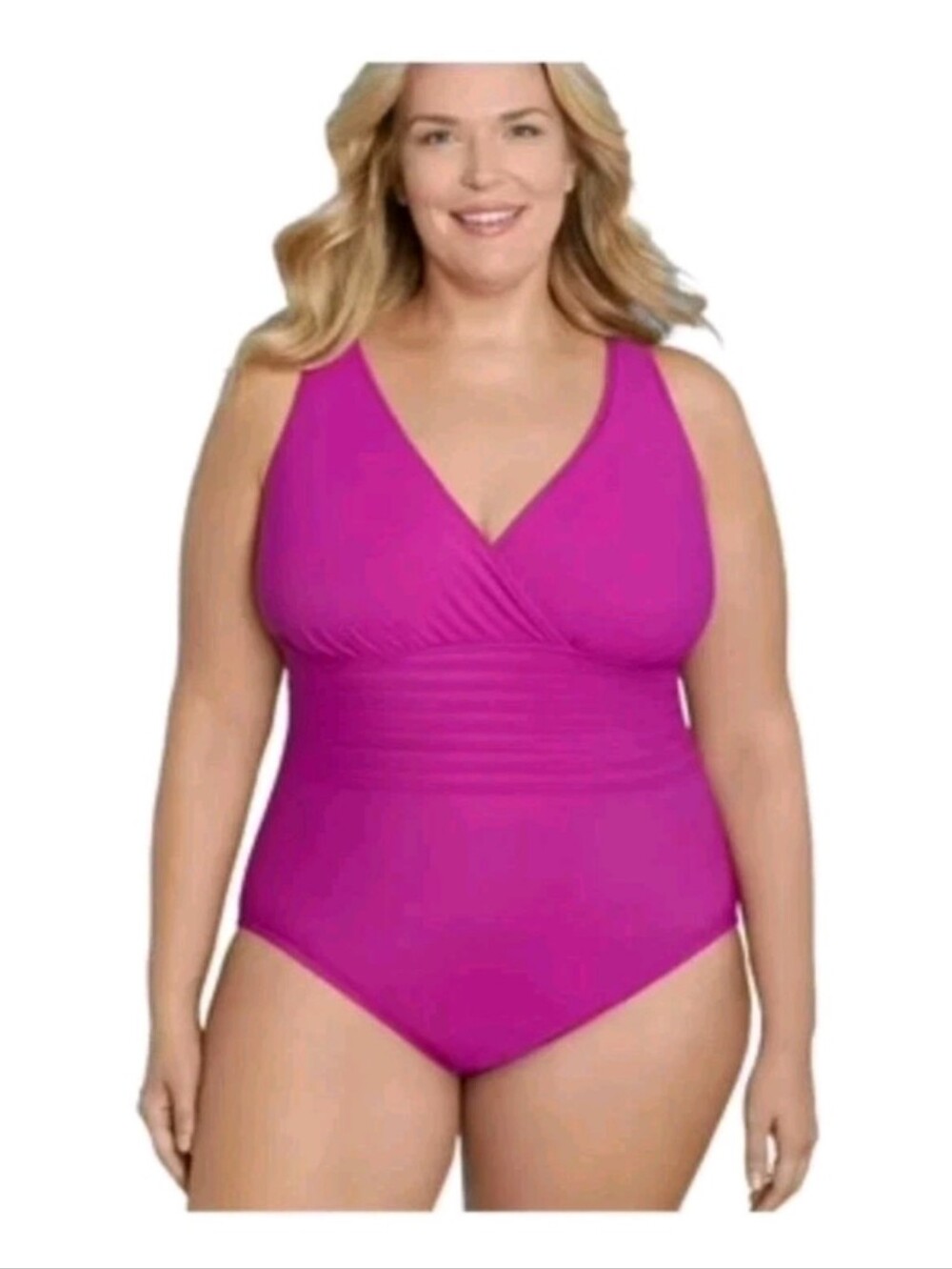 Junior's UPF 50 One Piece Swimsuit Vibrant Pink  Runched Waist Size 17 NWT
